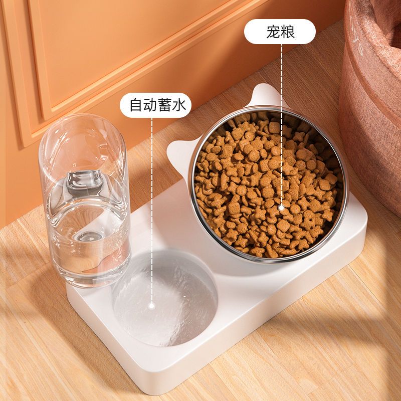 猫碗狗碗护颈椎不锈钢大容量猫粮猫咪饭碗自动饮水防打翻宠物用品