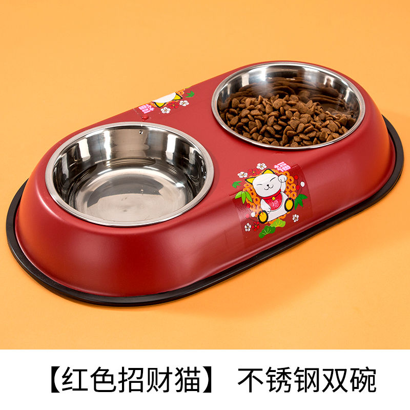 Dog Bowl Dog Basin Cat Bowl Cat Food Basin Dog Anti-Tipping Double Bowl Cat Small and Medium Dog Automatic Drinking Water Pet Supplies