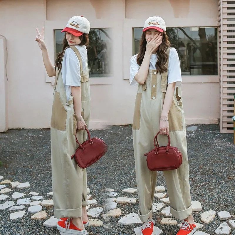 Color matching overalls women's summer and autumn 2022 new small fashion tooling suspenders straight loose one-piece pants