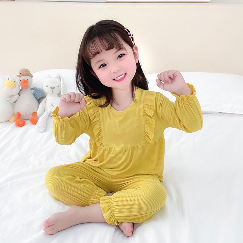 兒童睡衣春秋女童家居服秋季可愛小孩長袖空調服中大童睡衣套裝