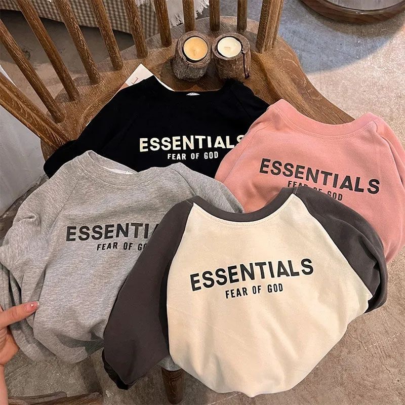2022 pure cotton autumn new T-shirt for boys and girls, color matching ESS letter long-sleeved bottoming shirt for children and middle-aged children, pullover inner wear