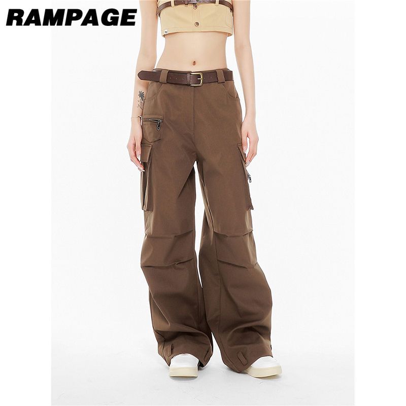 Rampage美式机能风宽松低腰工装裤男女高级设计感辣妹拖地长裤潮