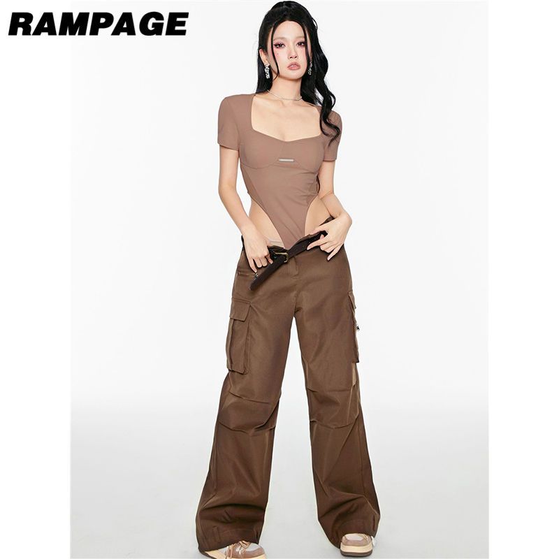 Rampage美式机能风宽松低腰工装裤男女高级设计感辣妹拖地长裤潮