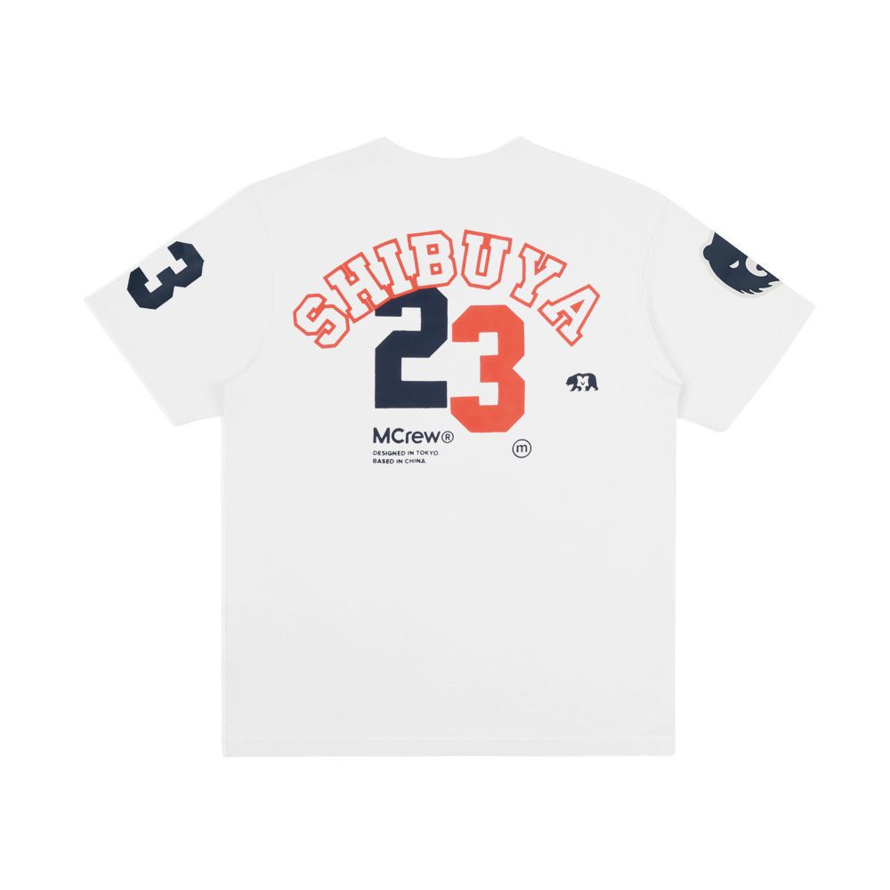 MCREW TOKYO SHIBUYA 23号夏日白色藏青蓝纯棉印花圆领短袖T恤TEE