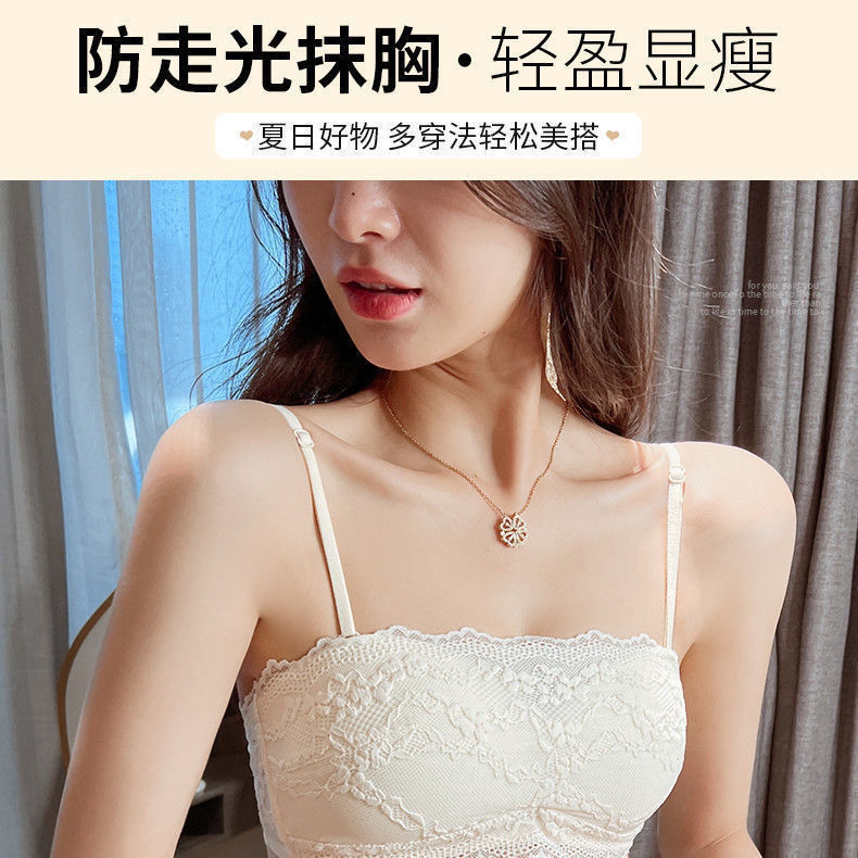 Tube top underwear women's anti-skid big breasts show small summer ultra-thin no steel ring wrapped chest girls' bra set