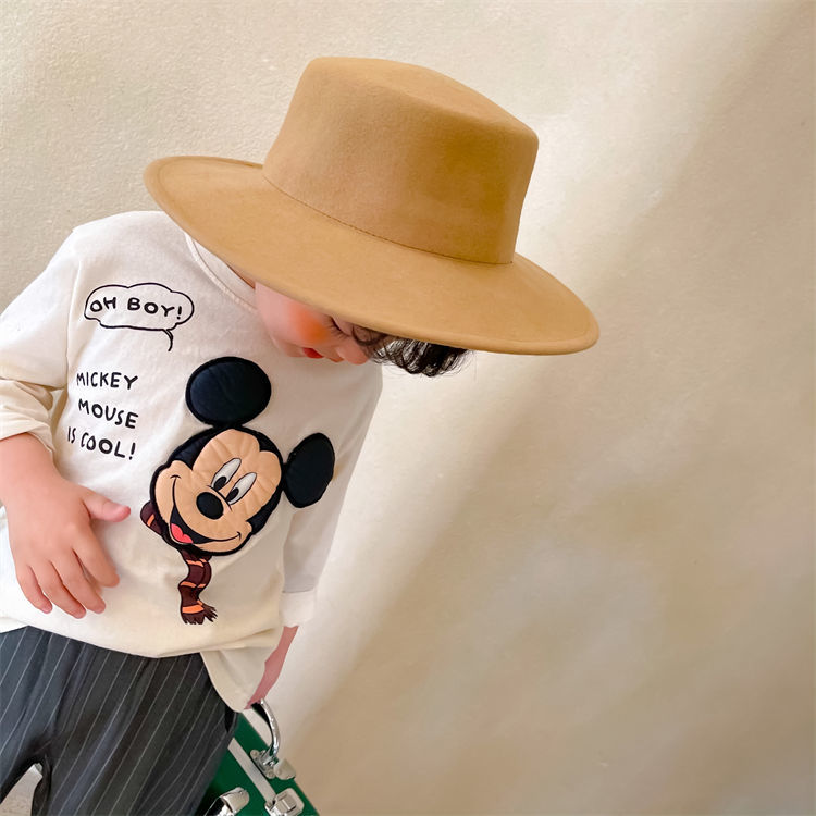 儿童T恤秋新男女童卡通老鼠贴布纯棉长袖宝宝套头打底衫