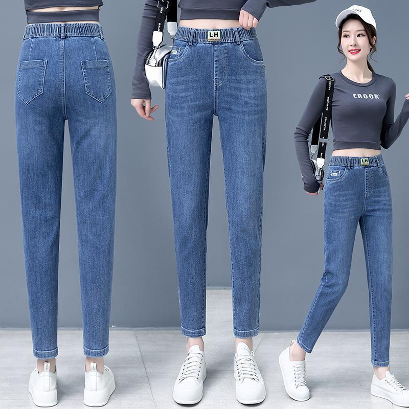 High-waisted elastic jeans women's 2022 spring and autumn new slim fit all-match harem trousers are thin old daddy feet trousers