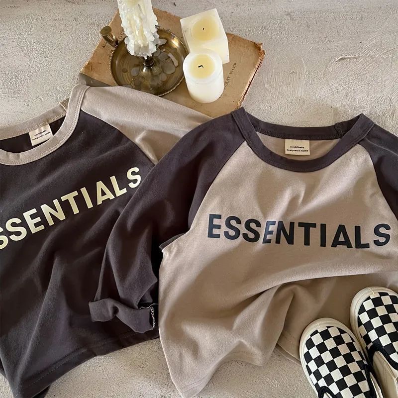 Small and medium-sized children's pure cotton long-sleeved T-shirts 2022 autumn new ESS street bottoming shirts for men and women baby trendy tops
