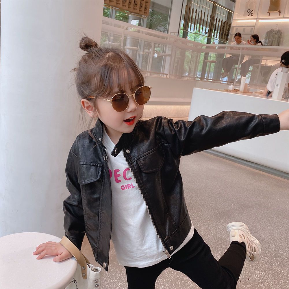 Autumn and winter leather jackets for boys and girls, slim-fitting children's and babies' handsome casual motorcycle leather jackets, small and medium-sized children's style jackets