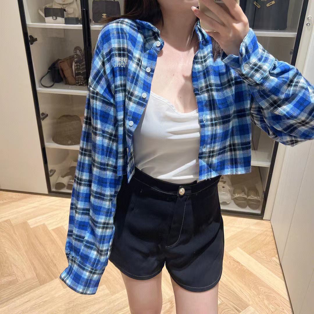 短款格子襯衫女春夏薄款設計感小眾顯瘦長袖襯衣復古港味上衣