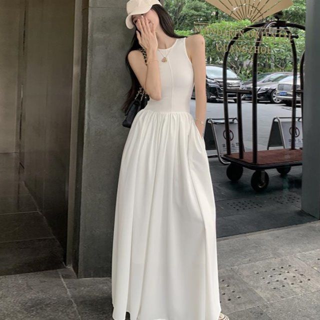 Cold style high-end black vest dress women's summer  new temperament slim slim sleeveless skirt