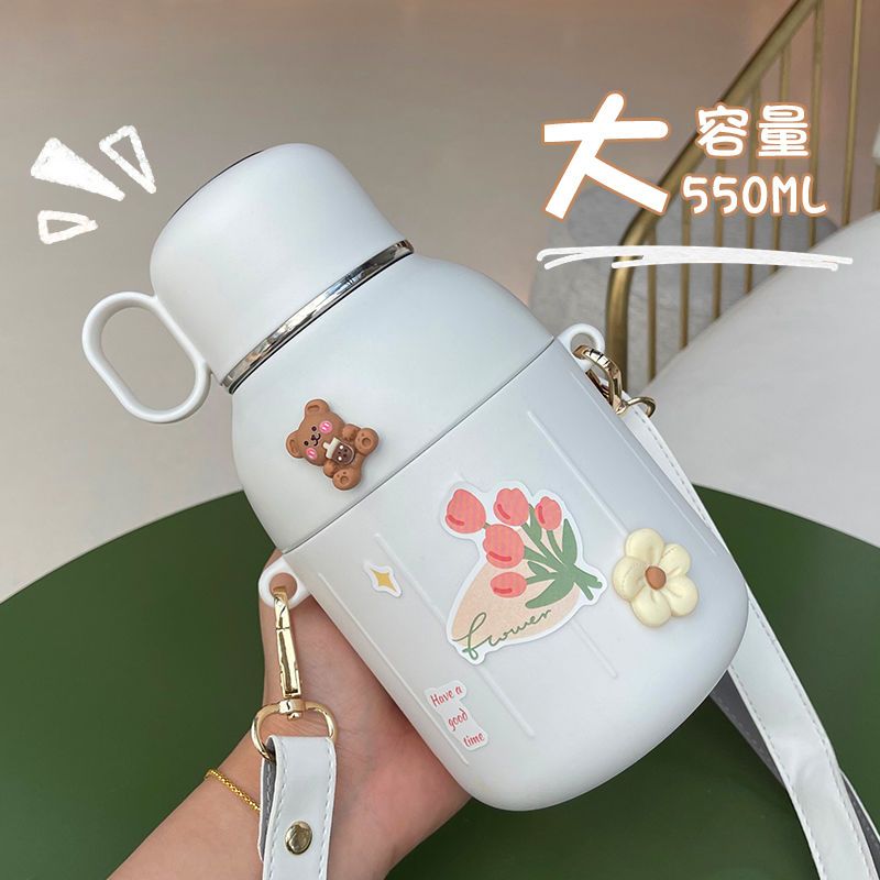 Large-capacity insulation cup girls high-value cup lid can drink water stainless steel water cup big belly children's insulation kettle