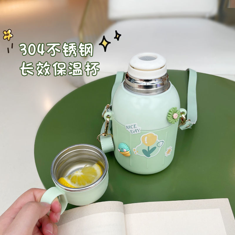 Large-capacity insulation cup girls high-value cup lid can drink water stainless steel water cup big belly children's insulation kettle