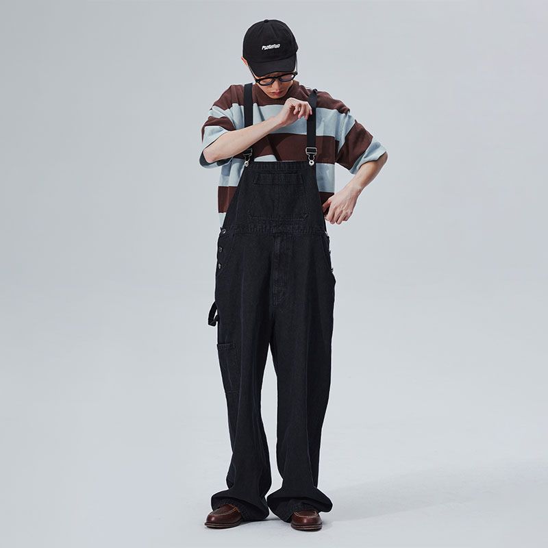 American retro washed light-colored jeans men's and women's loose straight-leg bibs hit color couples all-match trousers