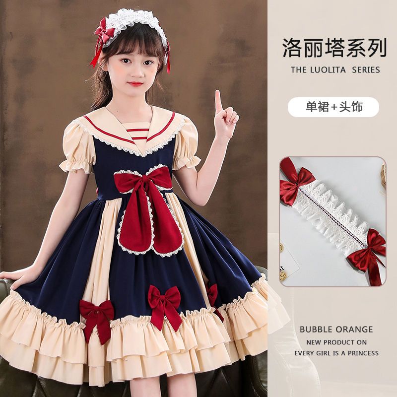 Girls Lolita Princess Dress  New Short Sleeve Skirt Children's Autumn Clothing College Style Western Fashion Dress