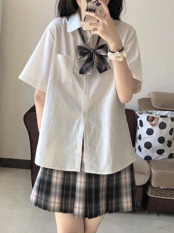 jk白襯衫女夏季短袖學院風甜美學生制服設計感日系百褶裙倆件套裝