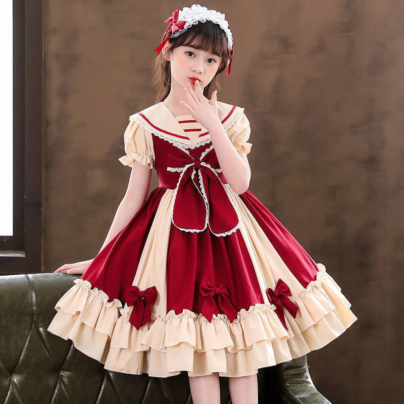 Girls Lolita Princess Dress  New Short Sleeve Skirt Children's Autumn Clothing College Style Western Fashion Dress