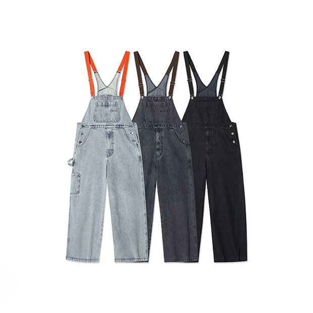 American retro washed light-colored jeans men's and women's loose straight-leg bibs hit color couples all-match trousers