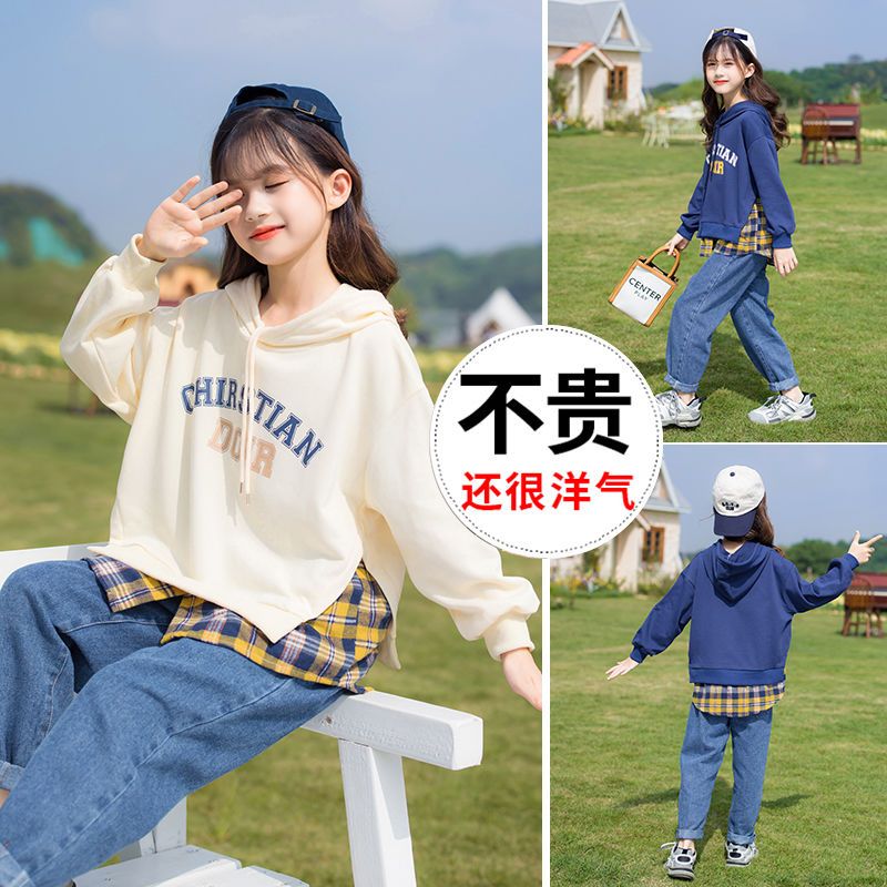 女童套裝秋裝2023新款網紅洋氣女孩秋款中大童春秋運動休閒兒童裝