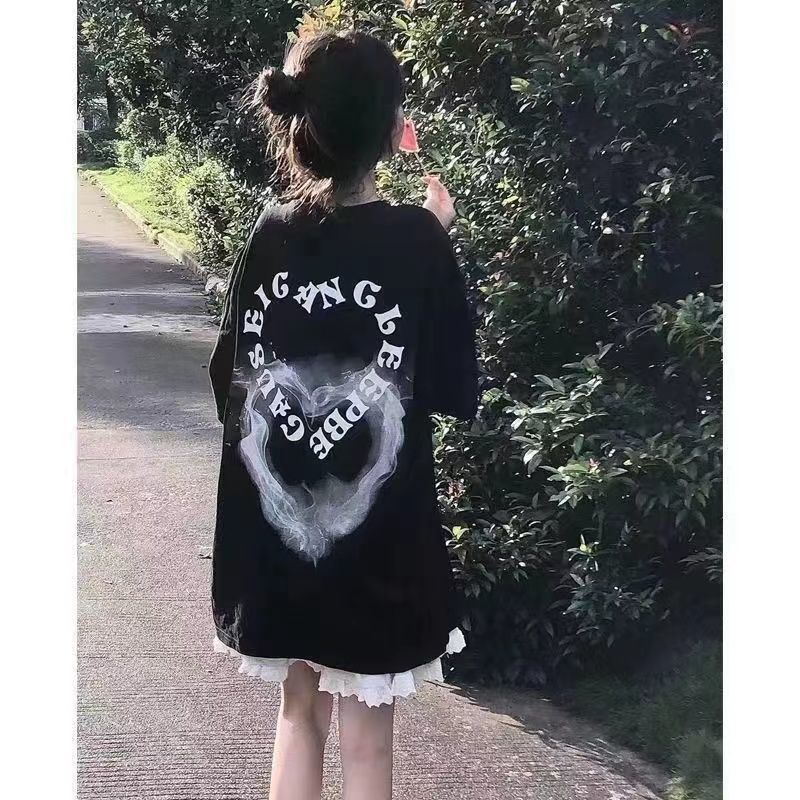 100% cotton European and American trendy brand t-shirt women's short-sleeved summer loose high street style ins American retro fried street half-sleeved top