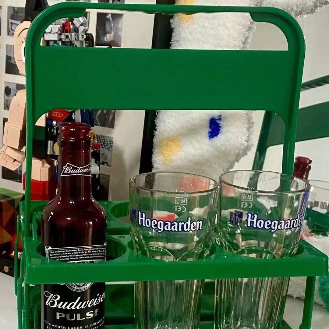 美式复古啤酒收纳架复古绿啤酒篮手提篮可折叠啤酒框酒架6瓶拎架