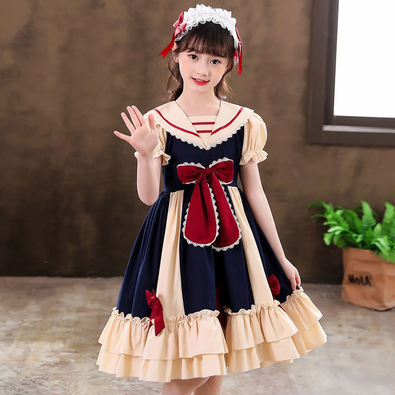 Girls Lolita Princess Dress  New Short Sleeve Skirt Children's Autumn Clothing College Style Western Fashion Dress