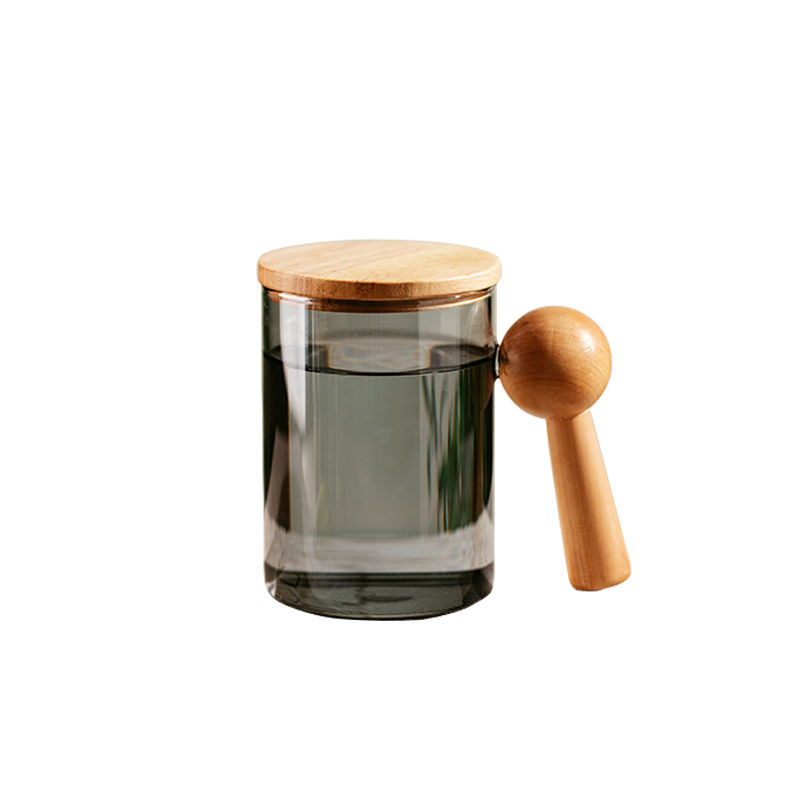 日式泡茶杯带把手杯子喝水杯家用茶杯个人专用玻璃杯带盖高颜值男