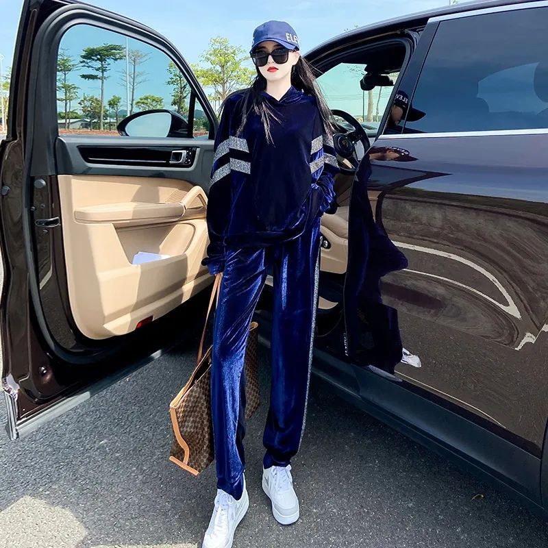 秋季穿搭一整套洋氣減齡時尚套裝休閒長袖衛衣連帽休閒褲女兩件套