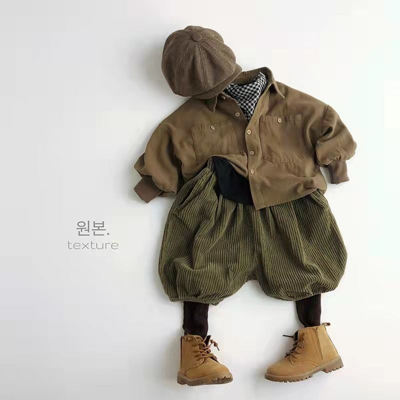 Retro style~Boys' autumn clothes brushed soft shirt spring and autumn boys and girls long-sleeved shirt cotton baby jacket