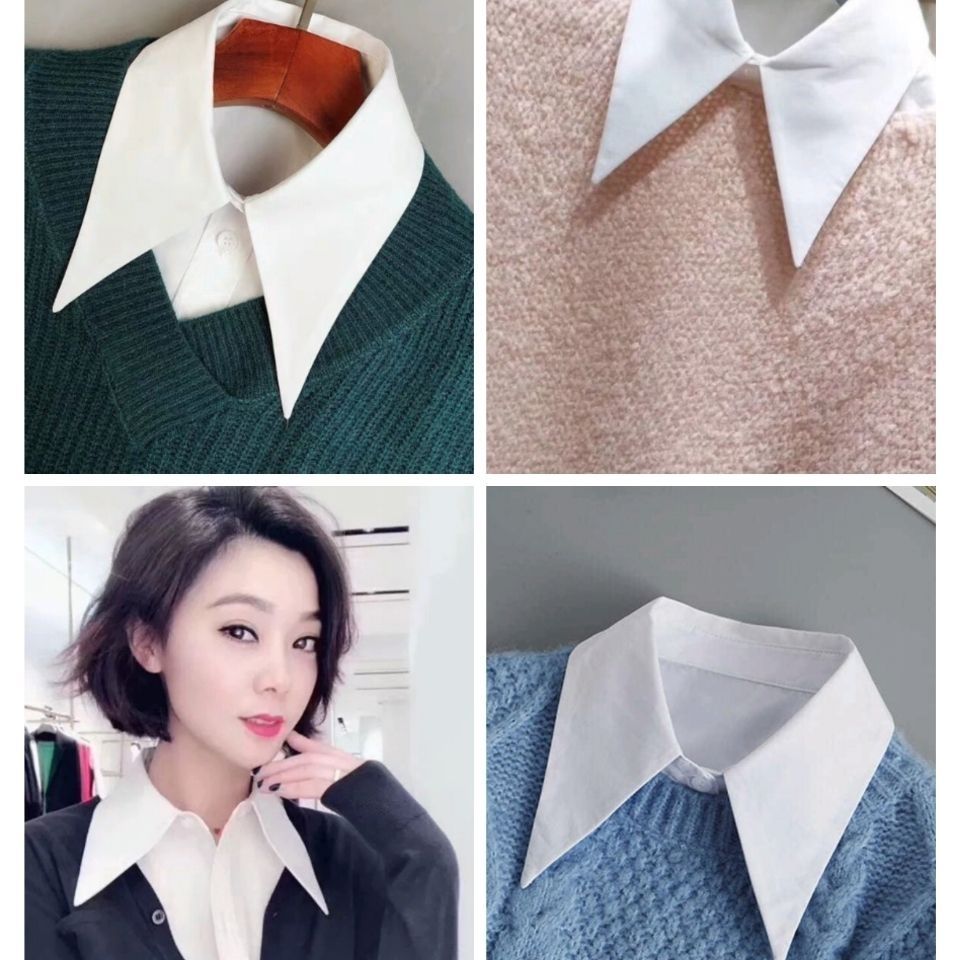 新款白襯衣大尖領假領子女秋冬新品時尚百搭配毛衣衛衣裝飾配飾