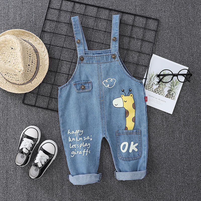 Baby denim overalls spring and autumn boys autumn children's pants fashionable outer wear baby jumpsuits children's trousers