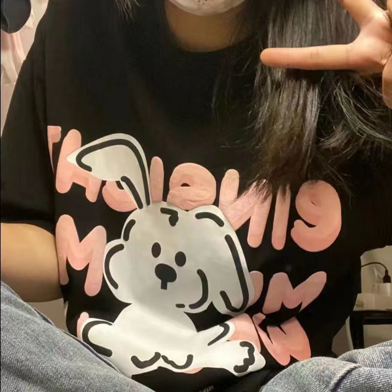 100%純棉寬鬆BF風上衣服女學生韓版ins黑色體恤夏季潮流短袖t恤女