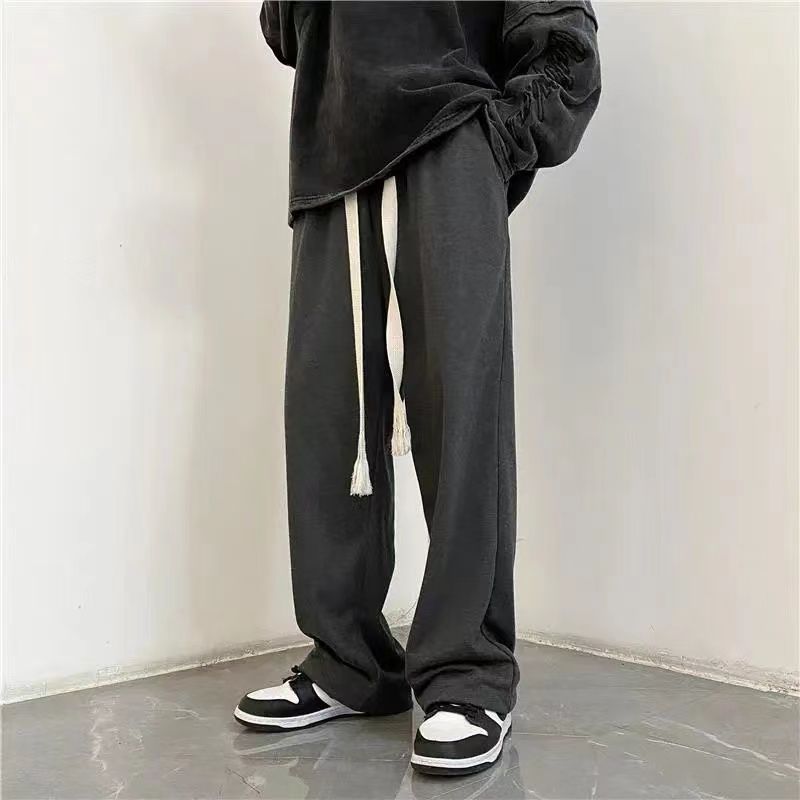 Spring and autumn new loose wide-leg pants men's high street vibe tide pants woven rope casual pants trend straight sports pants