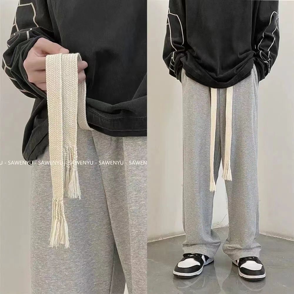 Spring and autumn new loose wide-leg pants men's high street vibe tide pants woven rope casual pants trend straight sports pants