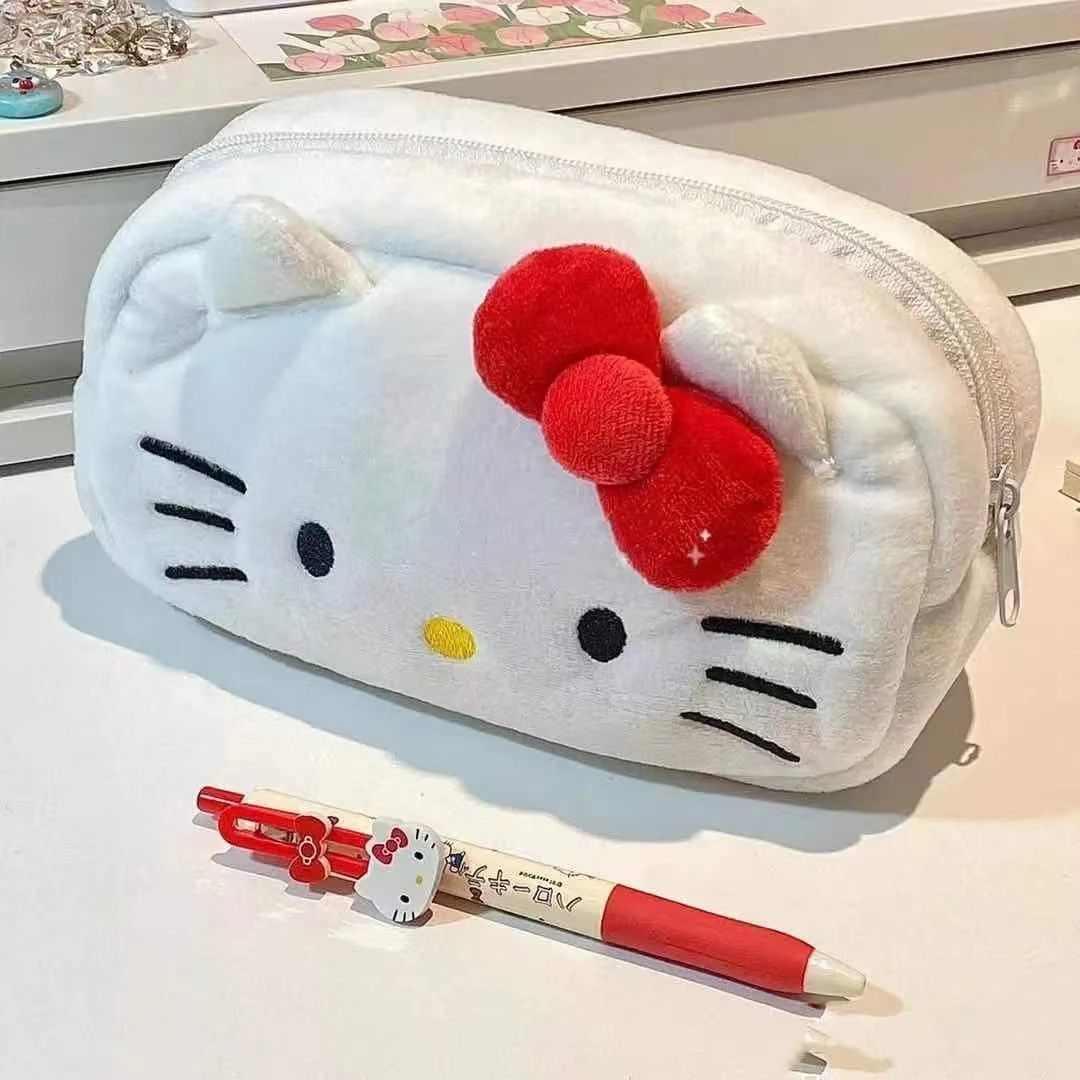 可愛卡通Hellokitty 小白萌狗毛絨化妝包收納包雜物包整理袋筆袋