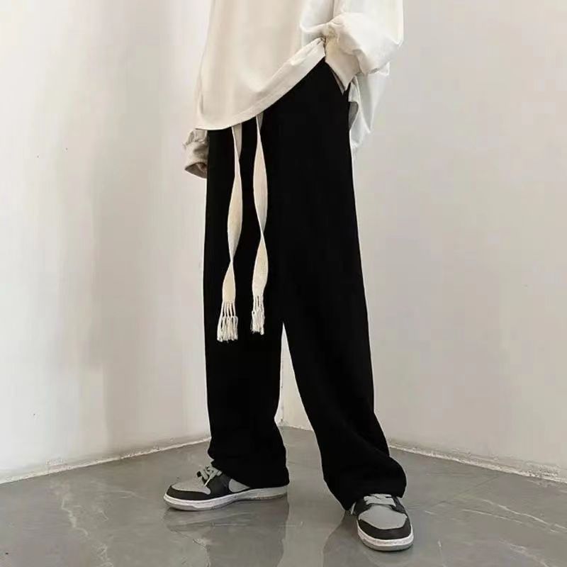 Spring and autumn new loose wide-leg pants men's high street vibe tide pants woven rope casual pants trend straight sports pants