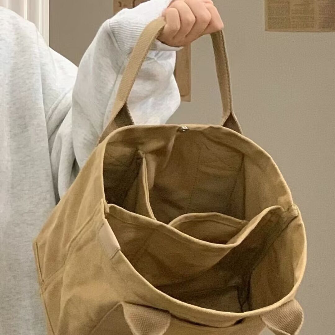 新款日系樂天高檔帆布包女士便當包超火手提袋休閒包抖音同款潮