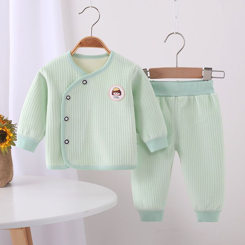Baby thermal underwear, long johns, boys and girls, baby home two-piece set, class A pajamas, winter plus velvet and thick