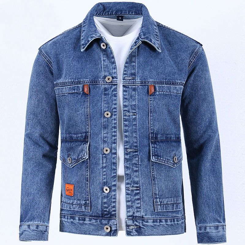 6-pocket men's denim jacket autumn style 2022 new handsome fashion trend multi-pocket loose lapel jacket