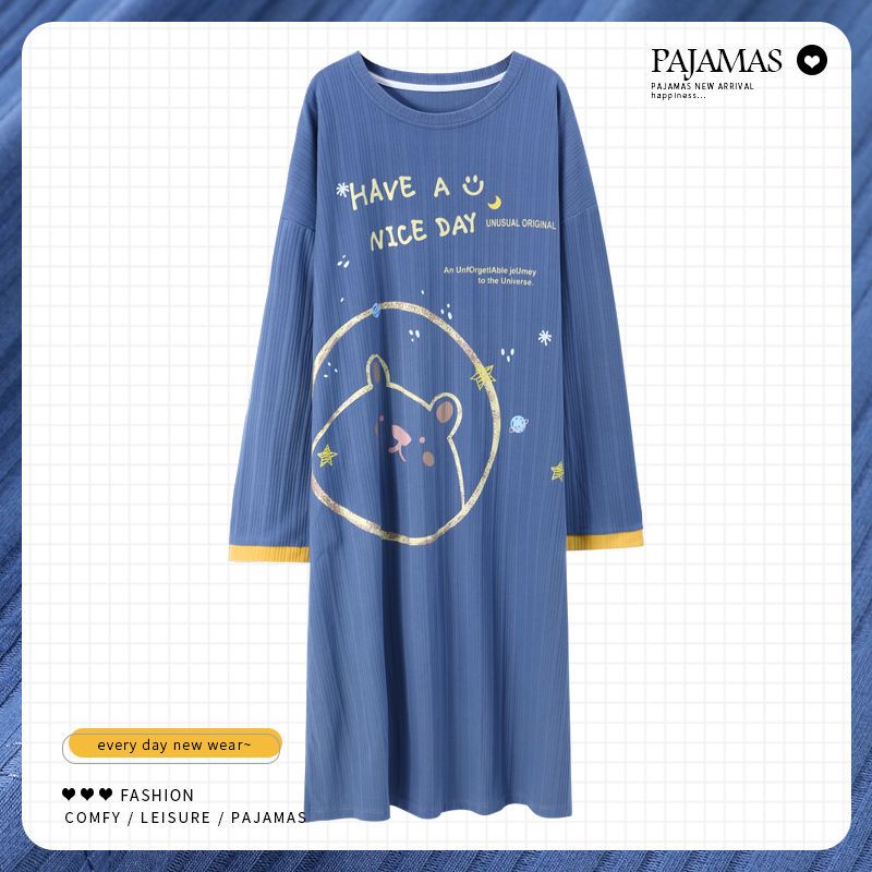 Nanjiren nightdress women's spring and autumn long-sleeved pure cotton Korean version cute long dress autumn and winter large size can be worn outside pajamas