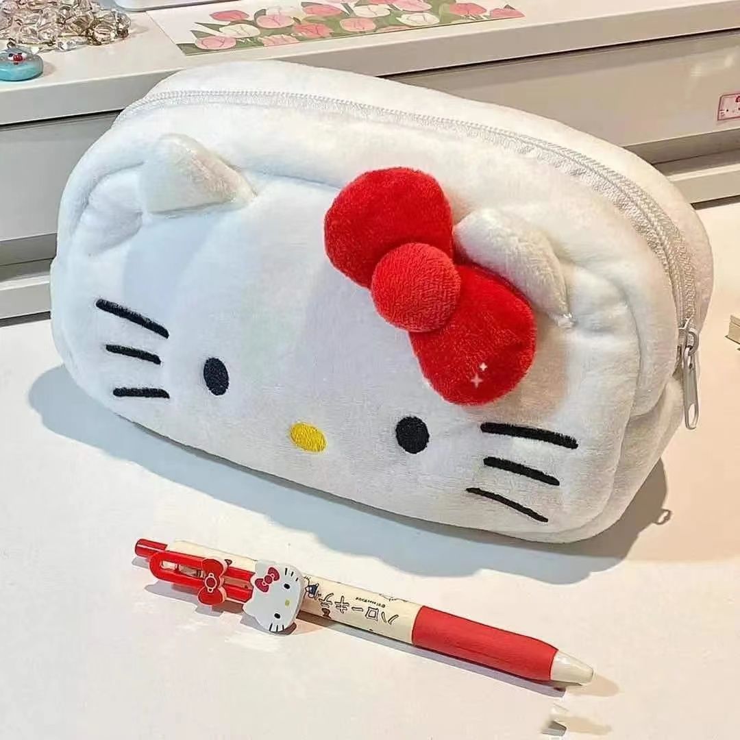 可愛卡通Hellokitty 小白萌狗毛絨化妝包收納包雜物包整理袋筆袋