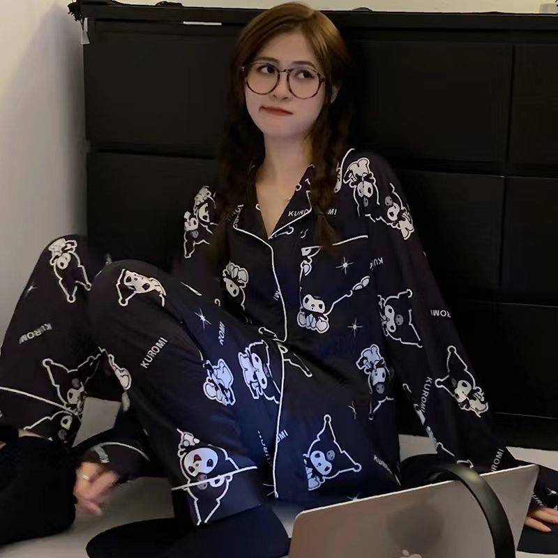 Sanrio Kulomi ice silk thin spring and autumn long-sleeved pajamas women's spring and summer new simulation silk home service suit