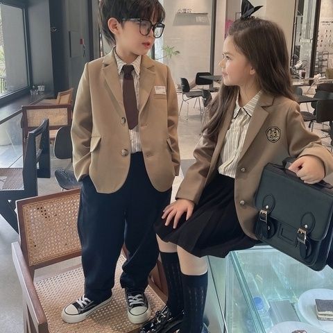 Boys' three-piece suit early autumn style suit Korean style college style boy foreign style suit spring and autumn shirt two-piece domineering