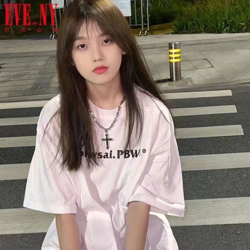 Guochao brand cotton letter short-sleeved t-shirt women's 2022 new summer chic Hong Kong style top design sense niche