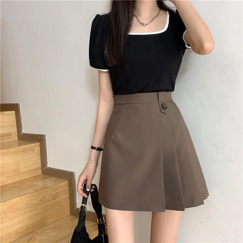 2023 new summer high-waisted slimming half-pleated A-line hip skirt suit skirt for women retro slimming short skirt