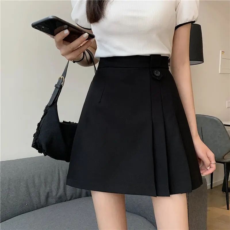 2023 new summer high-waisted slimming half-pleated A-line hip skirt suit skirt for women retro slimming short skirt