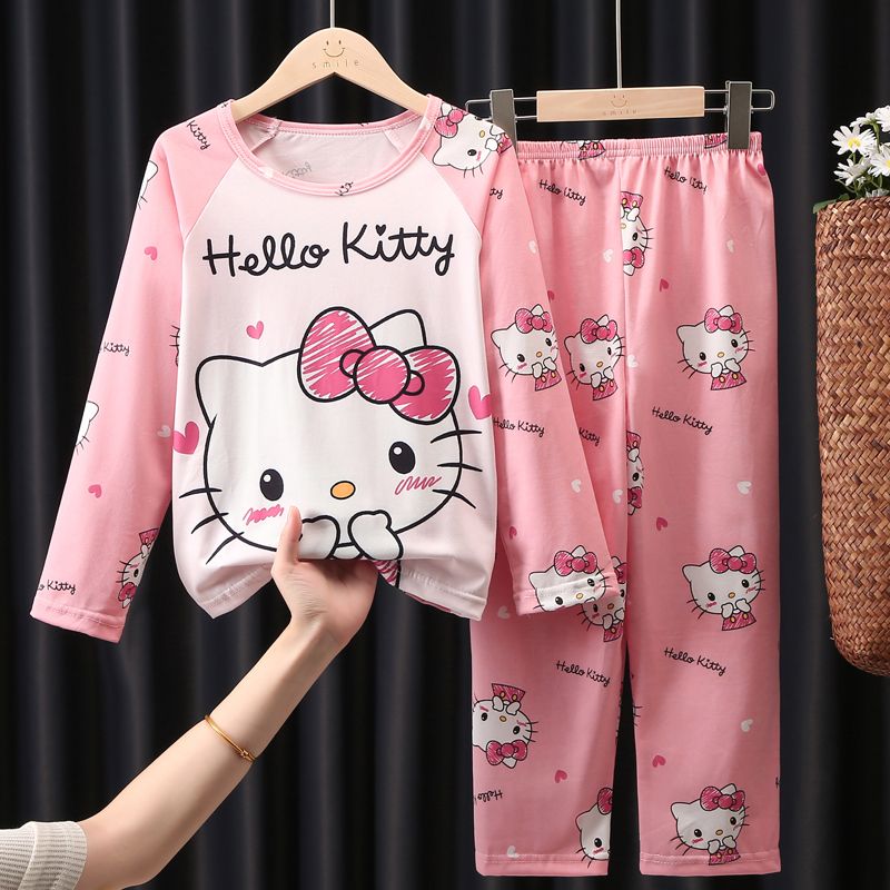 Children's Spring and Autumn Boys Thin Section Long-sleeved Suit Cartoon Little Girl Baby Middle and Big Children Summer Air Conditioning Home Service