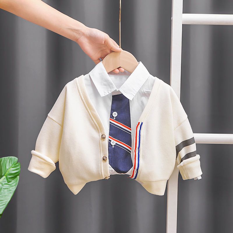 童装春秋男女童韩版针织开衫三件套宝宝纯色学院风长袖套装潮
