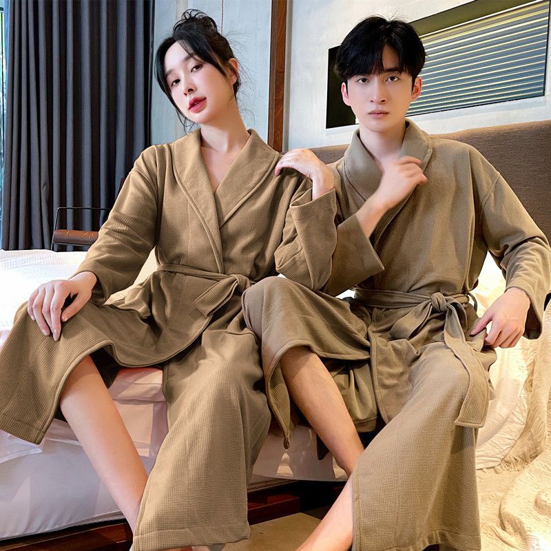 Couple nightgown women's spring and autumn waffle cotton bathrobe men's summer thin section pajamas absorbent quick-drying hotel bathrobe