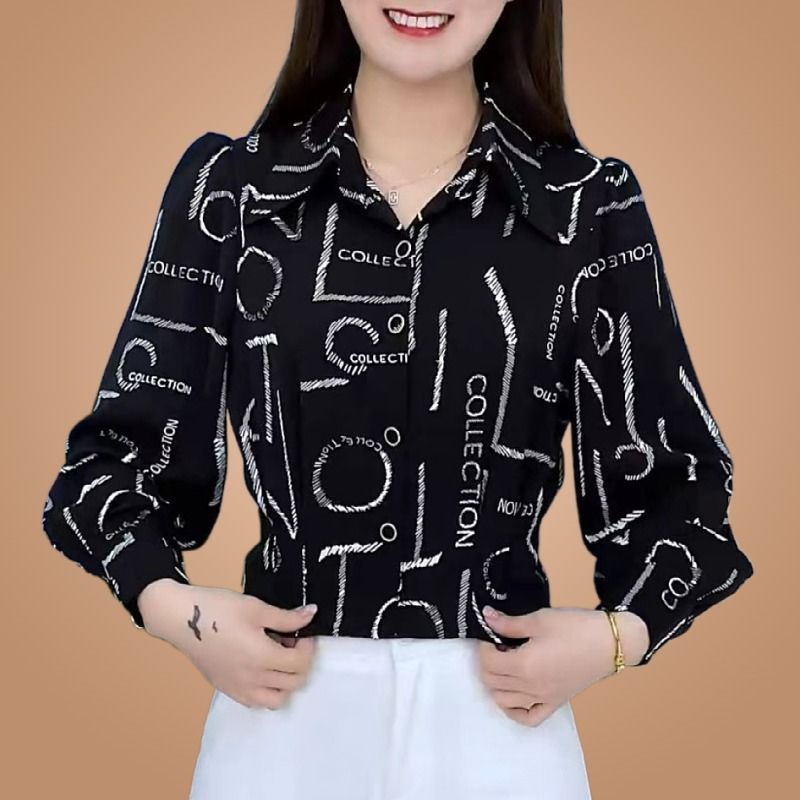 大碼女裝翻領襯衫2023新款流行韓版時尚休閒修身顯瘦氣質長袖上衣